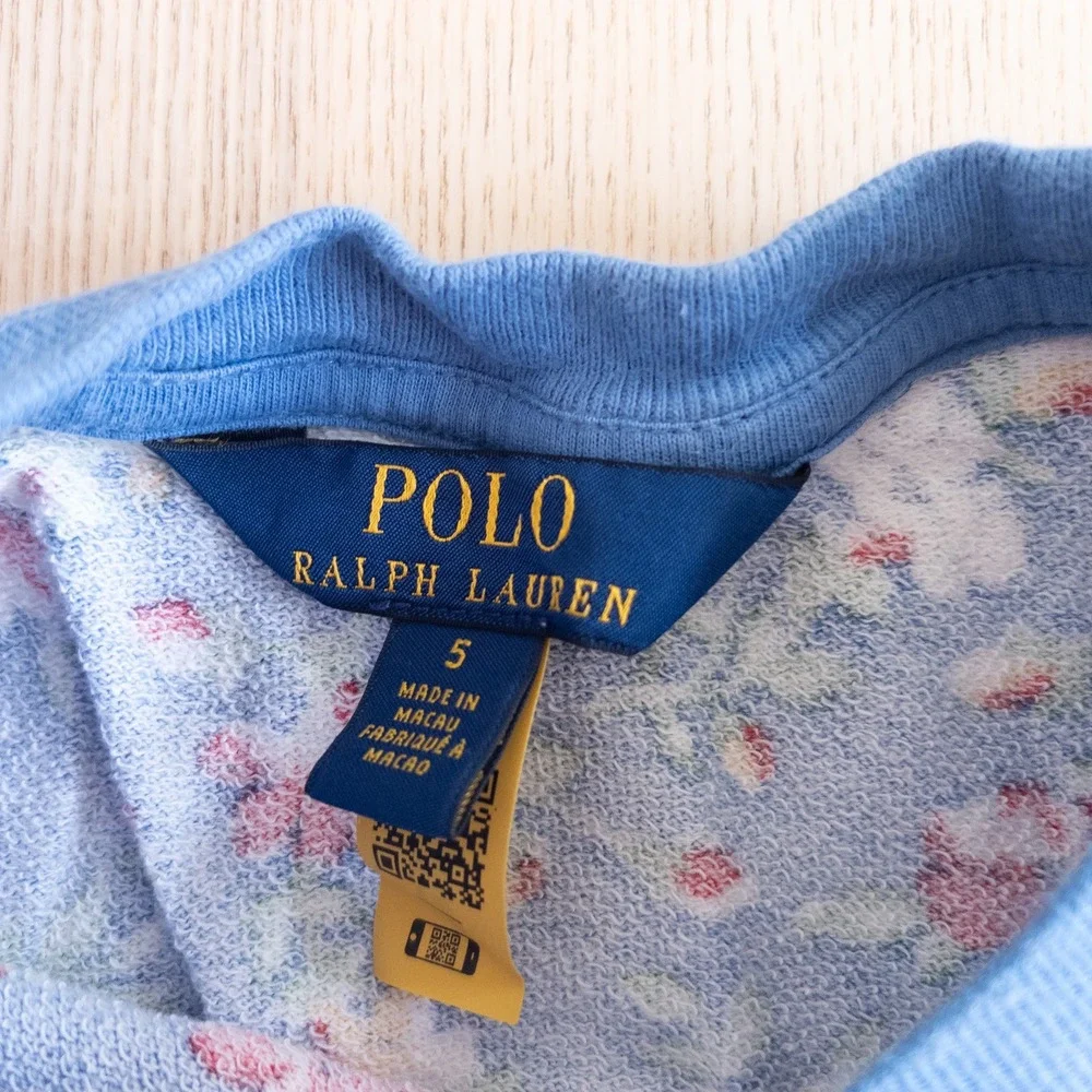 Polo Ralph Lauren Floral Sweatshirt Dress Blue Long Sleeve Girls Size 5